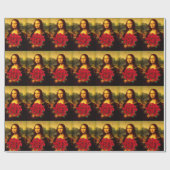 Mona Lisa mit Bouquet von Rote Rosen Geschenkpapier (Flach)