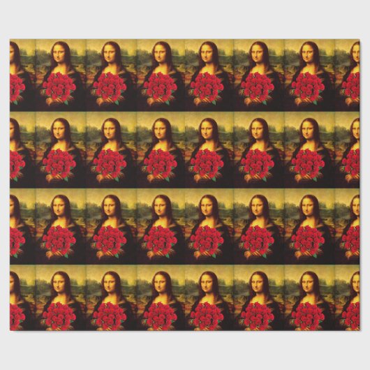 Mona Lisa mit Bouquet von Rote Rosen Geschenkpapier (Saum)