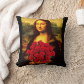 Mona Lisa mit Bouquet von Rote Rosen Kissen (Decke)