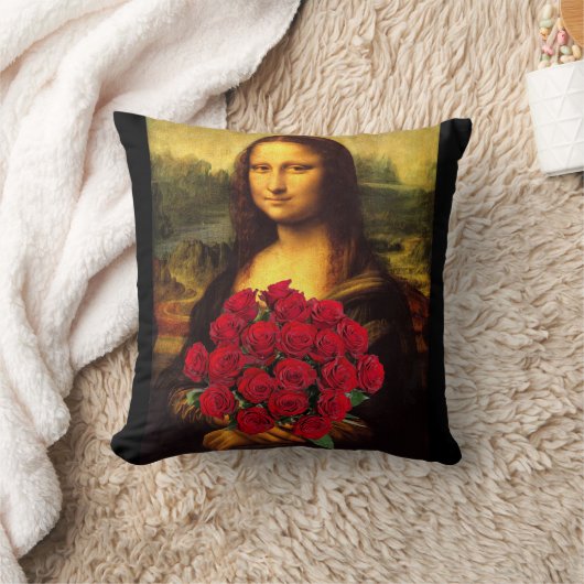 Mona Lisa mit Bouquet von Rote Rosen Kissen (Decke)