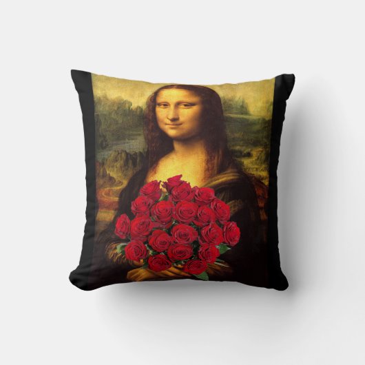 Mona Lisa mit Bouquet von Rote Rosen Kissen (Vorderseite)