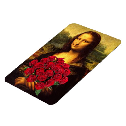 Mona Lisa mit Bouquet von Rote Rosen Magnet (Linke Seite)