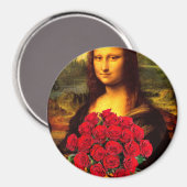 Mona Lisa mit Bouquet von Rote Rosen Magnet (Vorderseite/Rückseite)