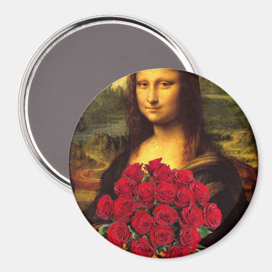 Mona Lisa mit Bouquet von Rote Rosen Magnet (Vorderseite/Rückseite)