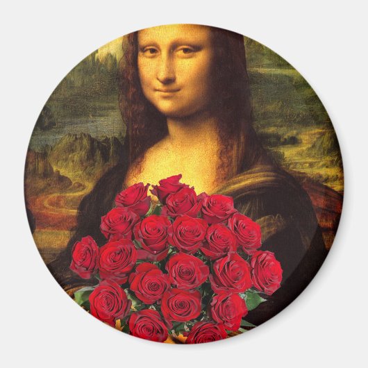Mona Lisa mit Bouquet von Rote Rosen Magnet (Vorne)
