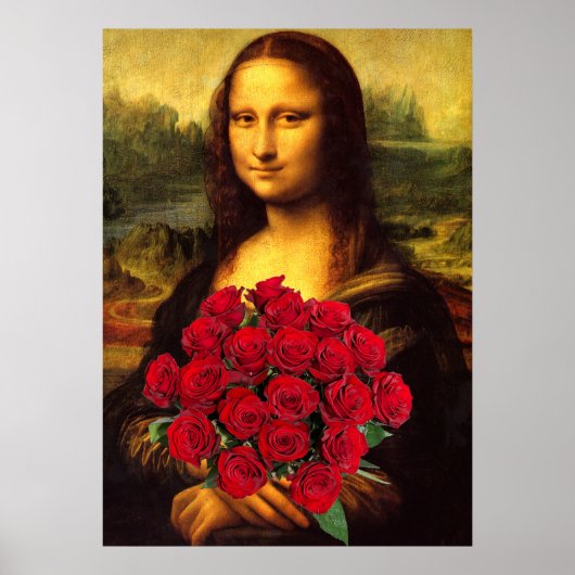 Mona Lisa mit Bouquet von Rote Rosen Poster (Vorne)