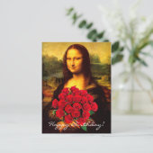 Mona Lisa mit Bouquet von Rote Rosen Postkarte (Stehend Vorderseite)