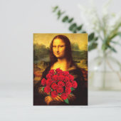 Mona Lisa mit Bouquet von Rote Rosen Postkarte (Stehend Vorderseite)