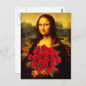 Mona Lisa mit Bouquet von Rote Rosen Postkarte (Vorne/Hinten)