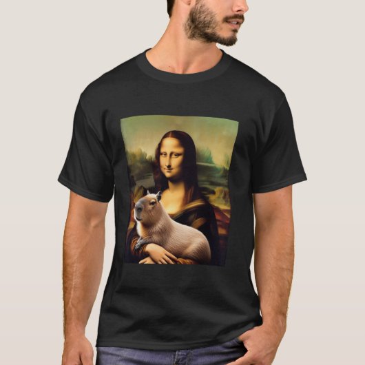 Mona Lisa mit Capybara Funny Art Malerei T-Shirt (Vorderseite)