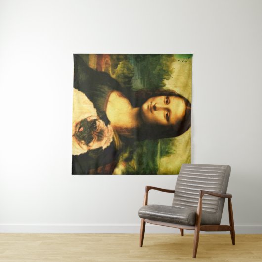 Mona Lisa mit einem Mops, Liebhaber von Mops Wandteppich (Beispiel (Horizontal))