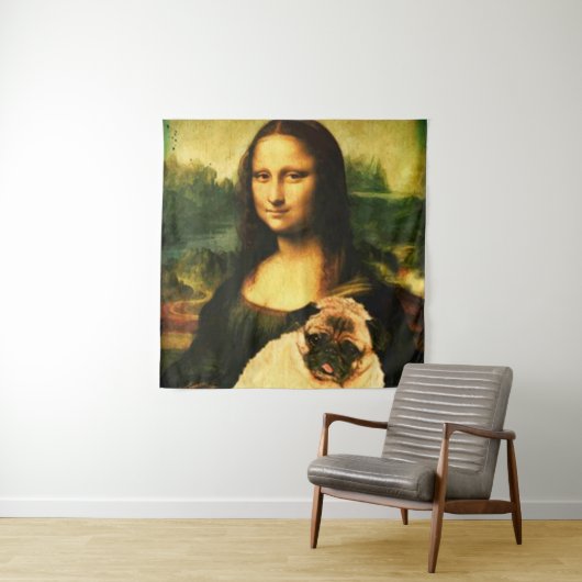 Mona Lisa mit einem Mops, Liebhaber von Mops Wandteppich (Beispiel)