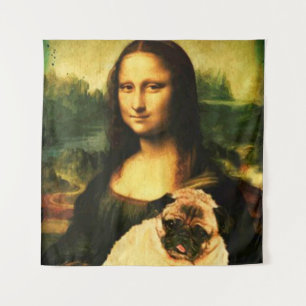 Mona Lisa mit einem Mops, Liebhaber von Mops Wandteppich
