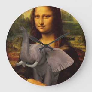 Mona Lisa mit Elephant Große Wanduhr