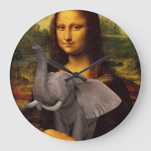 Mona Lisa mit Elephant Große Wanduhr (Vorderseite)