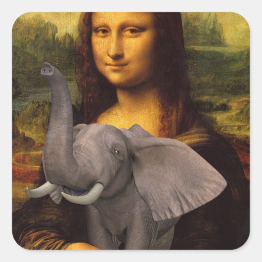 Mona Lisa mit Elephant Parody Quadratischer Aufkleber (Vorderseite)