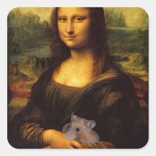 Mona Lisa mit Hamster Quadratischer Aufkleber