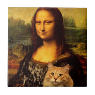 Mona Lisa mit ihrem Haustier, Katzen Pelzfellliebh Fliese
