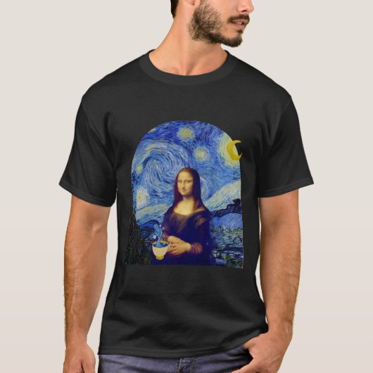 Mona Lisa mit Kaffee in der Starry Night, - T-Shirt (Vorderseite)