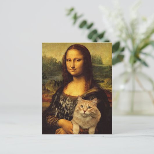 Mona Lisa mit Katze (Katzen-Pelz) Katzen Liebhaber Postkarte (Stehend Vorderseite)