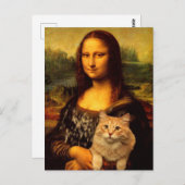 Mona Lisa mit Katze (Katzen-Pelz) Katzen Liebhaber Postkarte (Vorne/Hinten)