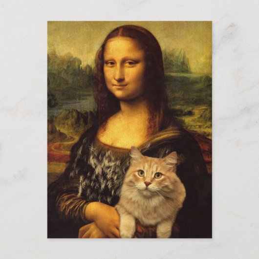 Mona Lisa mit Katze (Katzen-Pelz) Katzen Liebhaber Postkarte (Vorderseite)