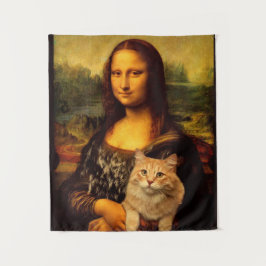 Mona Lisa mit Katze (Katzen-Pelz) Katzen Liebhaber Wandteppich