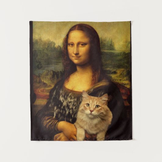 Mona Lisa mit Katze (Katzen-Pelz) Katzen Liebhaber Wandteppich (Vorderseite)