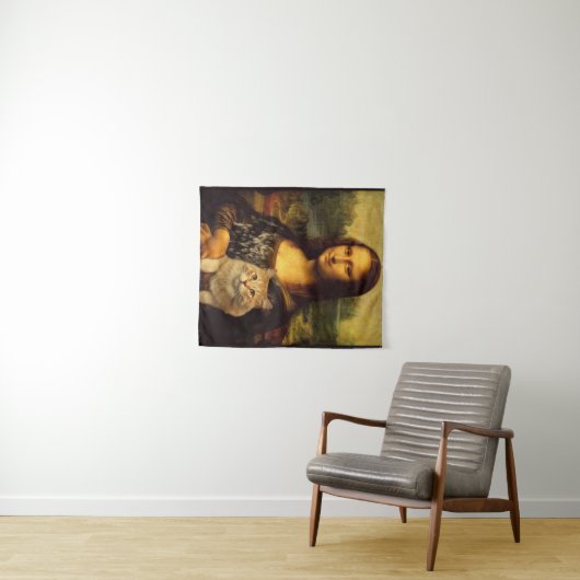 Mona Lisa mit Katze (Katzen-Pelz) Katzen Liebhaber Wandteppich (Beispiel (Horizontal))