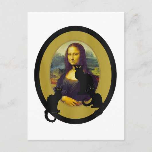 Mona Lisa mit Les Chats Noir, Parodie Postkarte (Vorderseite)