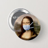 Mona Lisa mit Maske Da Vinci Spoofing The Arts Button (Vorne & Hinten)