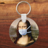 Mona Lisa mit Maske Da Vinci Spoofing The Arts Schlüsselanhänger (Vorderseite)
