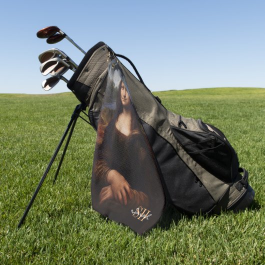 Mona Lisa & mit Monogramm Golf / Leonardo da Vinci Golfhandtuch (Gras)