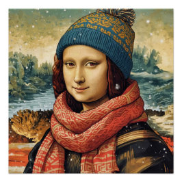 Mona Lisa mit Mütze - Winterstimmung Poster