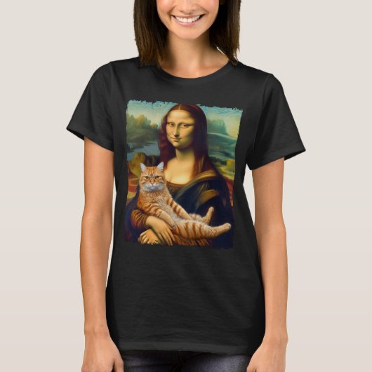 Mona Lisa mit Orange Cat Funny Art Gemälde T-Shirt (Vorderseite)