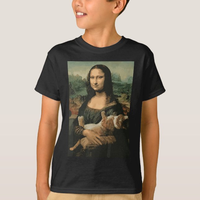 Mona Lisa mit Orange Cat Funny Art Gemälde T-Shirt (Vorderseite)