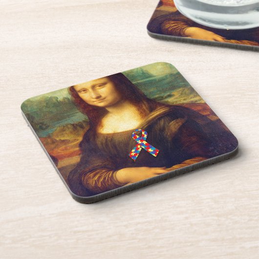 Mona Lisa mit Puzzle Ribbon Getränkeuntersetzer (Linke Seite)