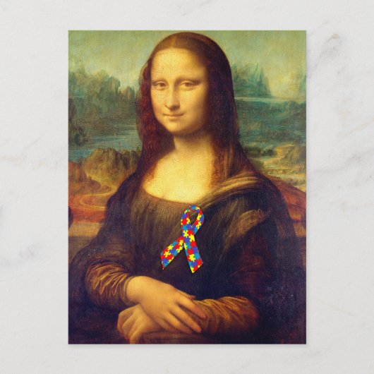 Mona Lisa mit Puzzle Ribbon Postkarte (Vorderseite)