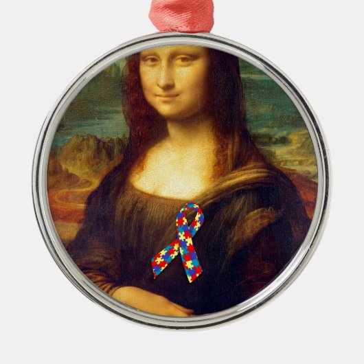 Mona Lisa mit Puzzle Ribbon Silbernes Ornament (Vorne)