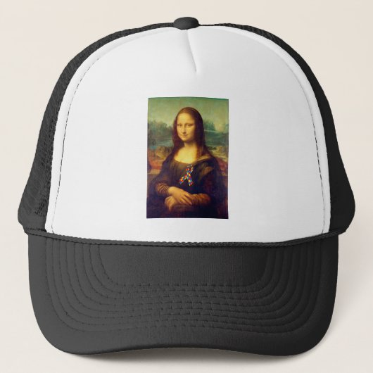 Mona Lisa mit Puzzle Ribbon Truckerkappe (Vorderseite)
