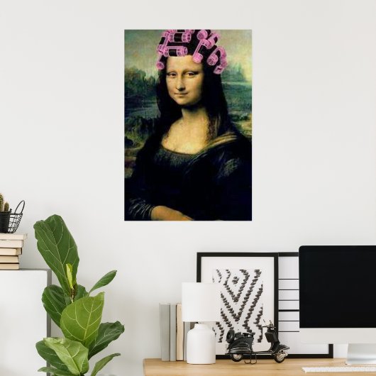 Mona Lisa mit rosa Haarwalzen Leonardo da Vinci Poster (Heimbüro)