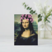 Mona Lisa mit rosa Haarwalzen Leonardo da Vinci Postkarte (Stehend Vorderseite)