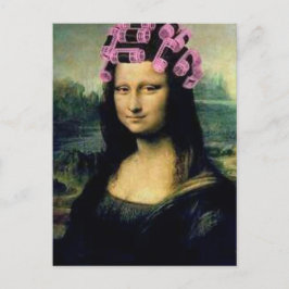 Mona Lisa mit rosa Haarwalzen Leonardo da Vinci Postkarte