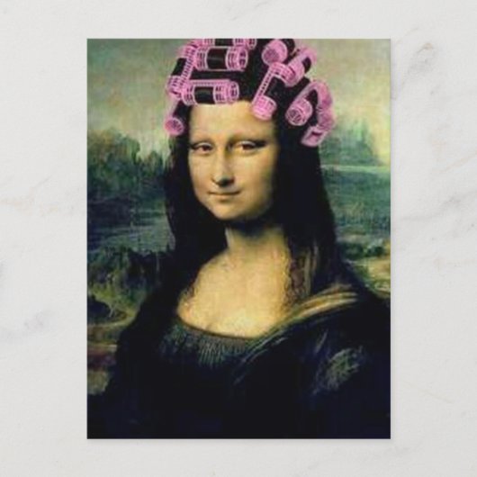 Mona Lisa mit rosa Haarwalzen Leonardo da Vinci Postkarte (Vorderseite)