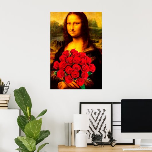 Mona Lisa mit rote Rosen Leonardo Da Vinci Poster (Heimbüro)