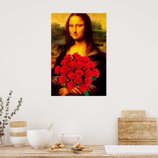 Mona Lisa mit rote Rosen Leonardo Da Vinci Poster (Küche)