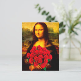 Mona Lisa mit rote Rosen Leonardo Da Vinci Postkarte