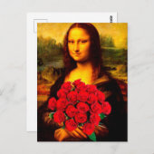 Mona Lisa mit rote Rosen Leonardo Da Vinci Postkarte (Vorne/Hinten)
