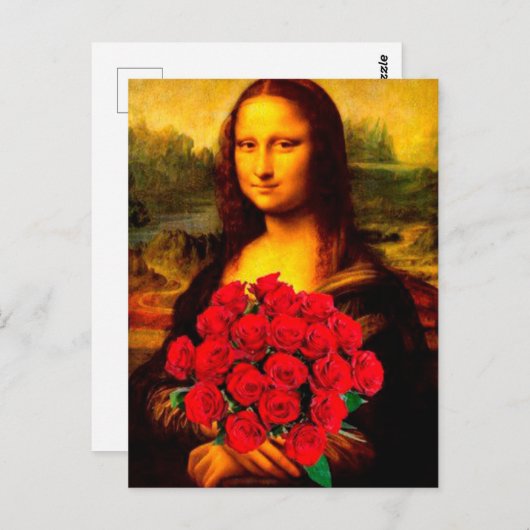 Mona Lisa mit rote Rosen Leonardo Da Vinci Postkarte (Vorne/Hinten)