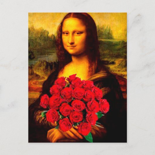 Mona Lisa mit rote Rosen Leonardo Da Vinci Postkarte (Vorderseite)